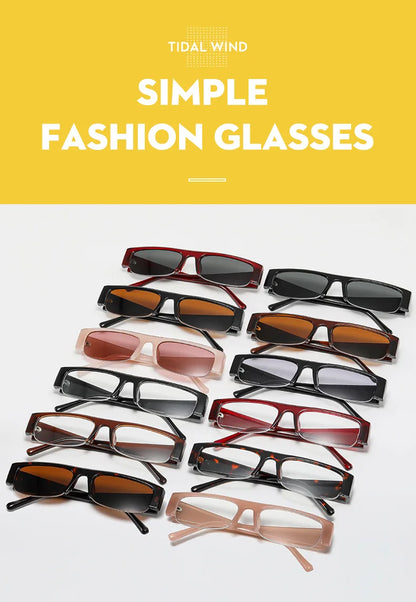 Vintage-Sonnenbrille mit kleinem, rechteckigem Halbrahmen in Schwarz, Leopardenmuster und Farbverlauf – trendige Damen-Sonnenbrille zum Autofahren