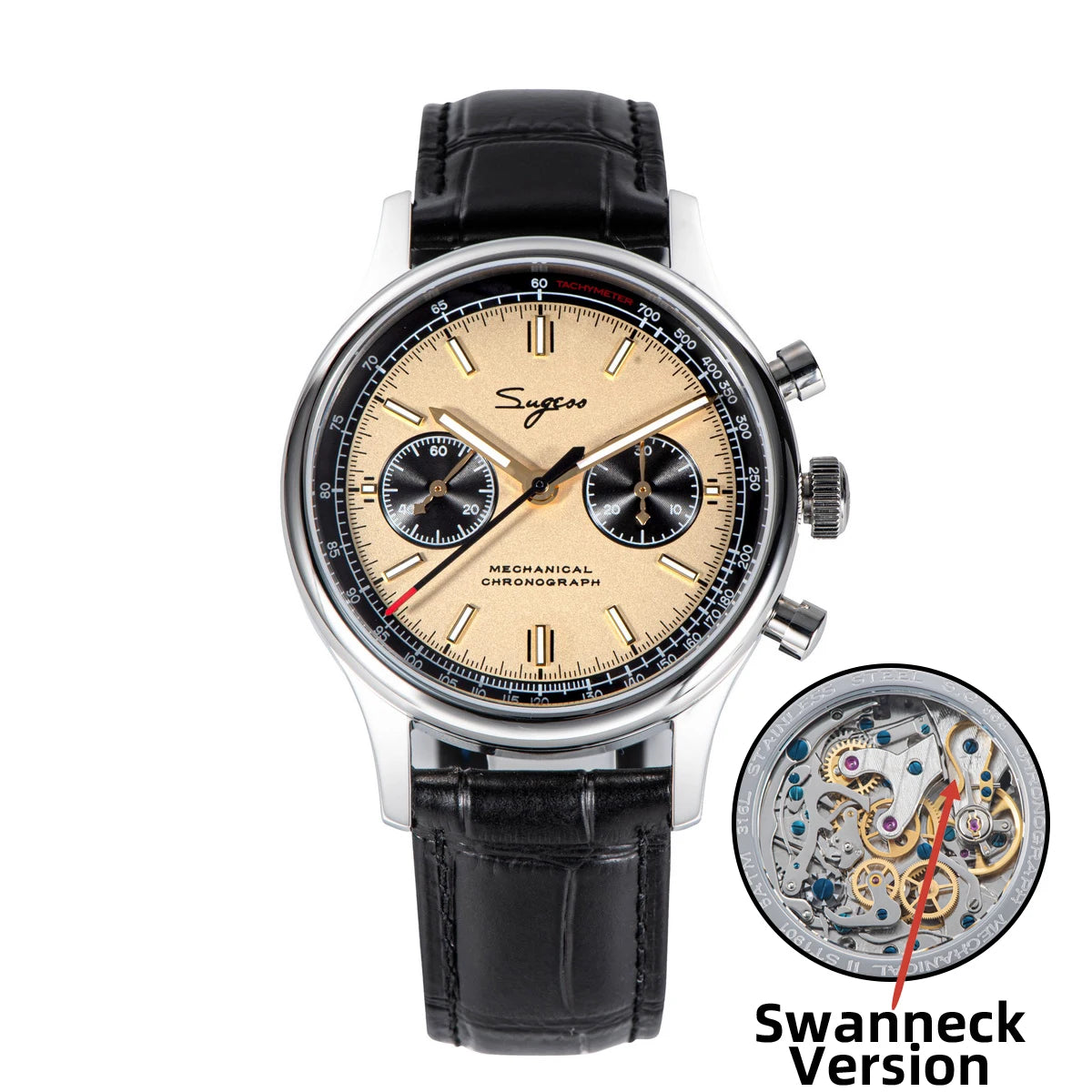 Sugess 1963 Pilot Watch Men Mechanical Chronograph Panda Wristwatch Air Force Sapphire Waterproof for Seagull Movement ST1901 v3