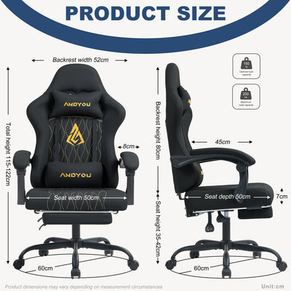 Andyou Ergonomic Gaming Chair - Swivel Reclining Gaming Chair , PU Leather Upholstery, Weight Capacity 150kg