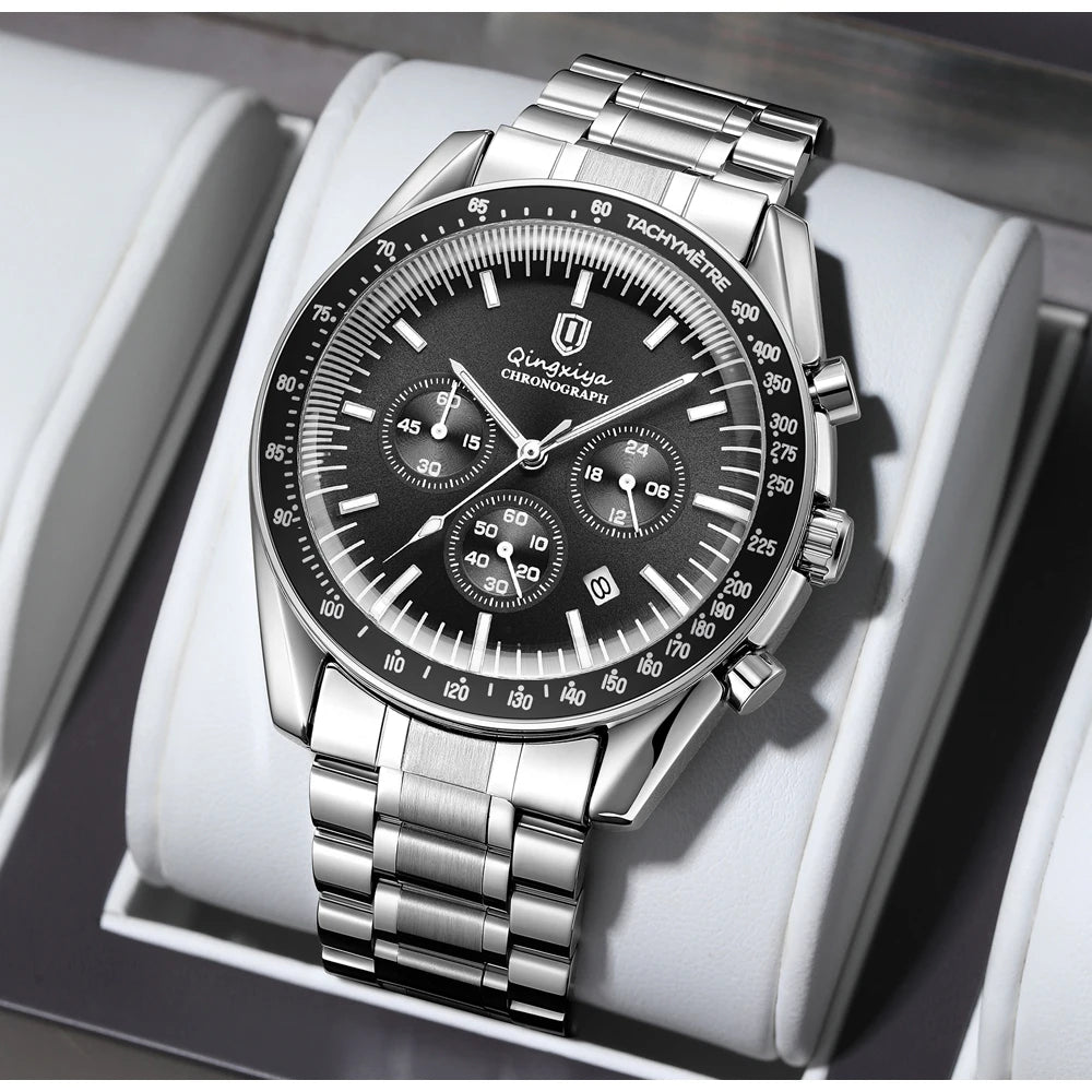 Orologio al quarzo da uomo, di marca di lusso, impermeabile e luminescente, in acciaio inossidabile, dotato di cronografo 24 ore e datario – Elegante orologio da uomo
