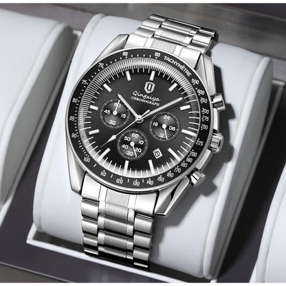 Orologio al quarzo da uomo, di marca di lusso, impermeabile e luminescente, in acciaio inossidabile, dotato di cronografo 24 ore e datario – Elegante orologio da uomo