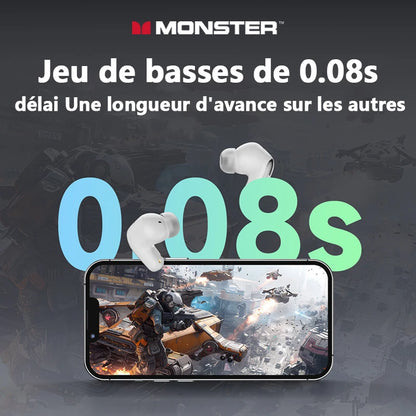 Monster MQT52 Wireless Bluetooth 5.4 Earphones Long Battery Life Gaming Headphones Dual Mode HIFI Stereo Sound Headset With Mic