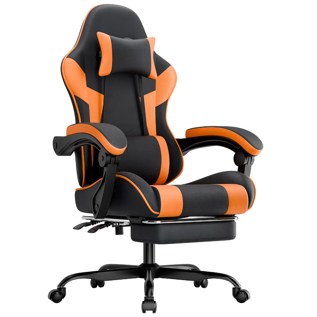 Ergonomic PU leather gaming chair with lumbar support, adjustable height and backrest, 200KG load capacity, black orange