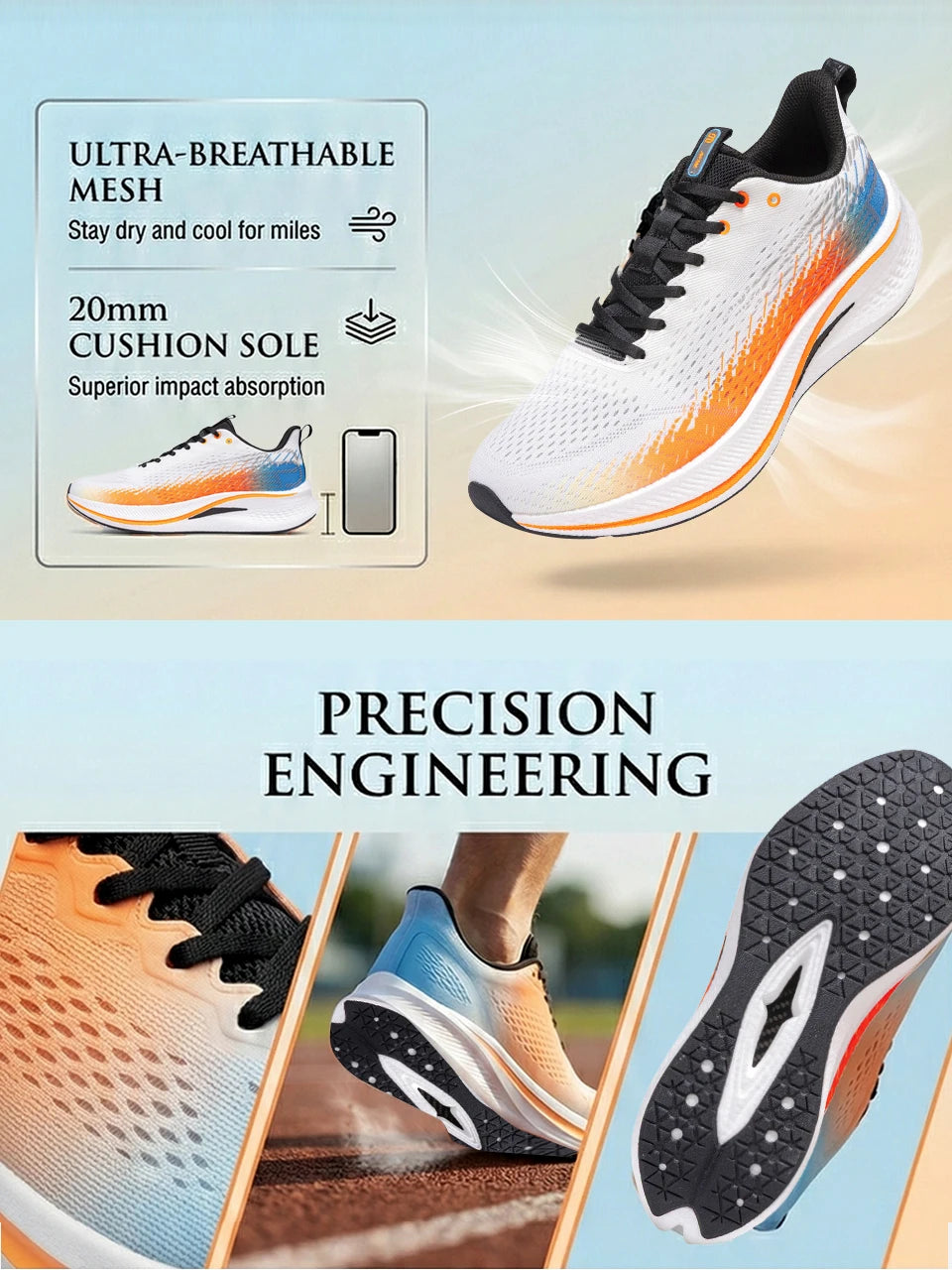 Baasploa Herren-Joggingsportschuhe mit Carbonplatte, professioneller Dämpfung, atmungsaktive rutschfeste Outdoor-Laufsneaker