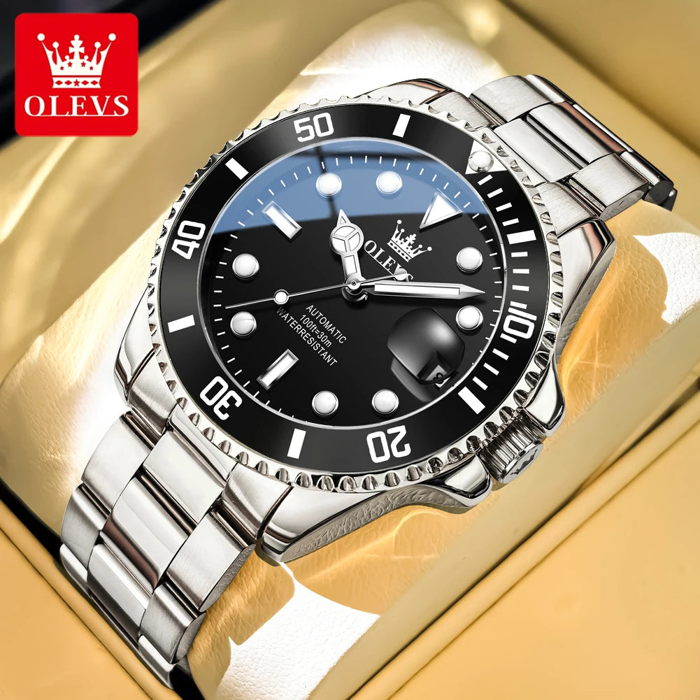 Orologio meccanico automatico di lusso da uomo OLEVS 6650 – Impermeabile, luminescente, bracciale in acciaio – Orologio da polso da uomo, stile professionale, marca prestigiosa