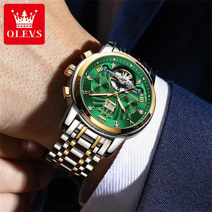 OLEVS 9910 Moška ura Originalna luksuzna blagovna znamka Vodoodporna Svetleča Avtomatska Mehanska ura Ura z dvojnim koledarjem Škatla za uro Reloj