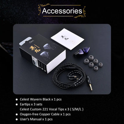 Celest Wyvern Black In Ear Earphone Monitor With Microphone Hifi Music Headphone IEMs Wired Gaming Earbuds For Gifts