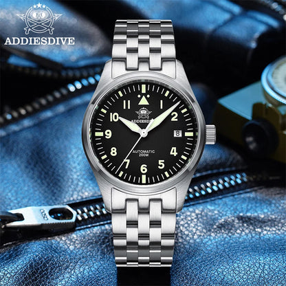 ADDIESDIVE Fashion Retro Personalized Watches 200m Waterproof C3 Luminous Steel Watch Sapphire Glass Mechanical Analog Watches