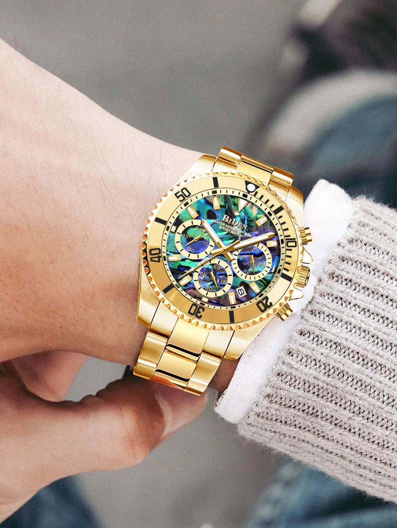 BIDEN Multi functional men's quartz watch luxury waterproof night light business style diving series casual fashion watch