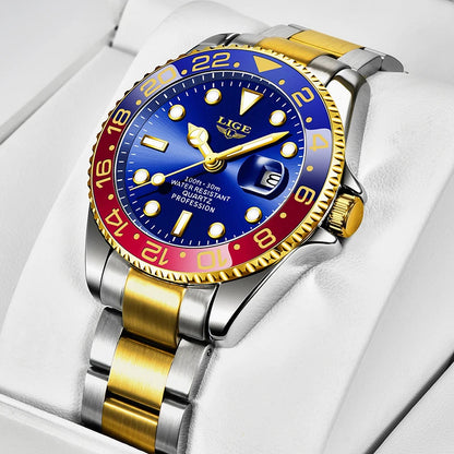 Orologio da uomo LIGE – Cronografo al quarzo, impermeabile, stile casual e professionale, accessorio di moda di lusso di un grande marchio.
