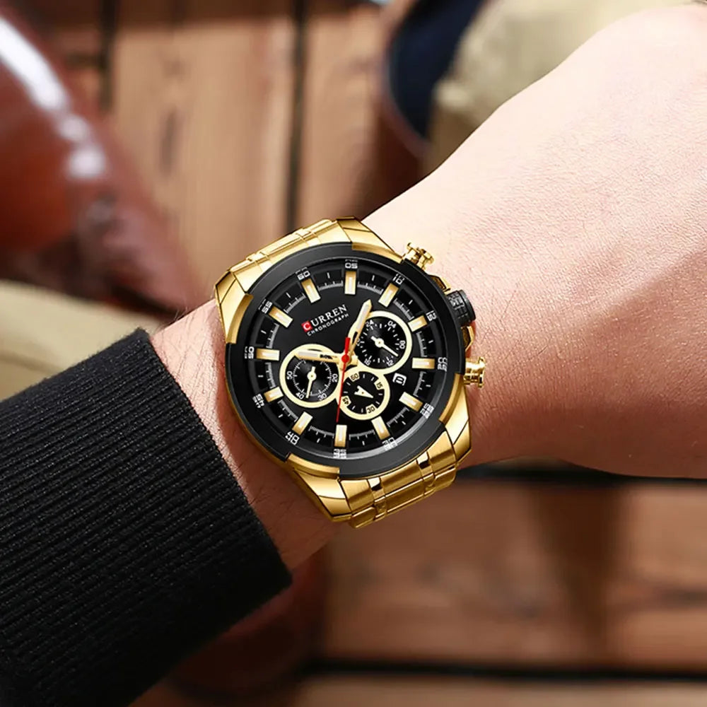 Orologio cronografo da uomo CURREN, quadrante grande da 48 mm, bracciale in acciaio inossidabile, tre contatori, orologio da polso sportivo al quarzo, stile lussuoso