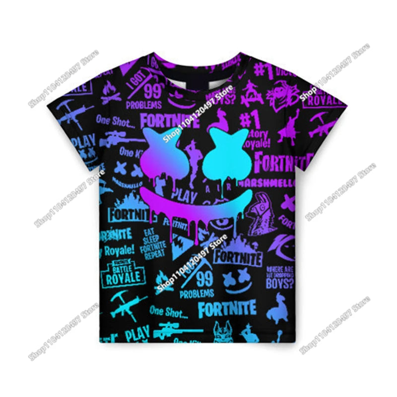 Аниме Fortnite тениски за момичета, тениска за момчета, бели тениски с анимационен принт, летни бебешки тениски, сладки горнища с принт, костюм