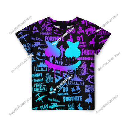 Аниме Fortnite тениски за момичета, тениска за момчета, бели тениски с анимационен принт, летни бебешки тениски, сладки горнища с принт, костюм