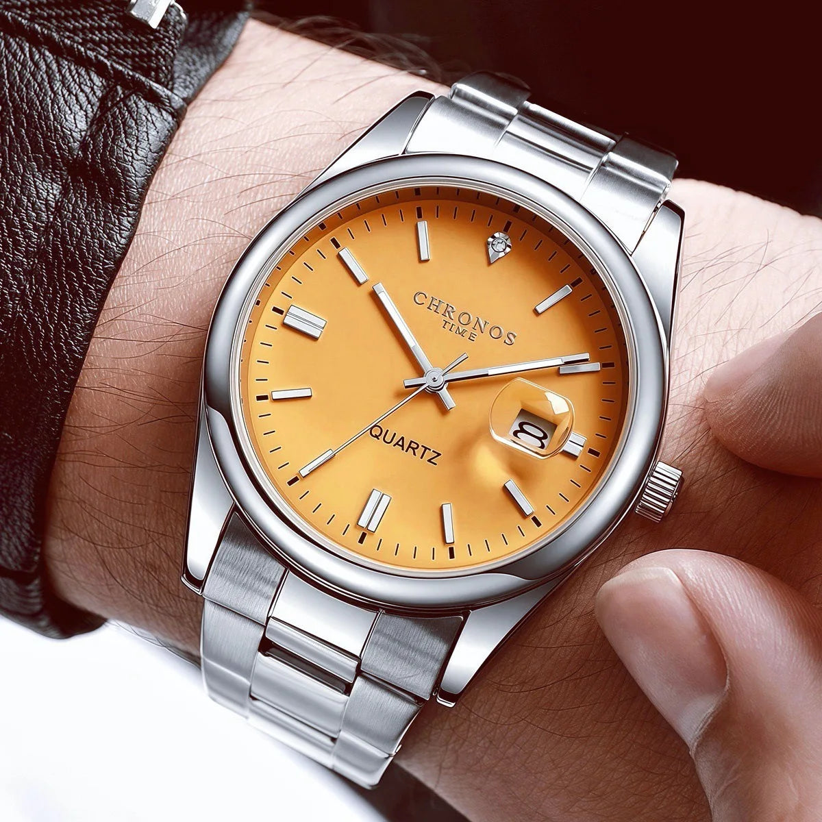CHRONOS Montres de luxe pour homme, étanches, avec date luminescente, montres-bracelets à quartz pour homme, en acier inoxydable, Reloj