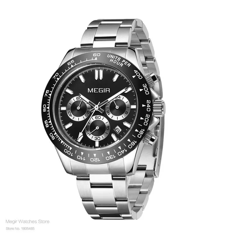 Orologio da uomo MEGIR, marchio di lusso, orologio sportivo al quarzo, bracciale in acciaio inossidabile, impermeabile, cronografo, orologio da polso