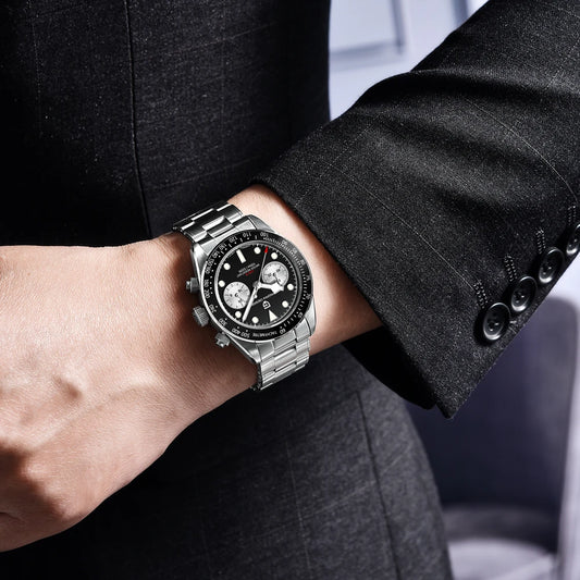 Orologio da uomo PAGANI DESIGN «Panda» – Cronografo al quarzo di lusso, impermeabile, vetro zaffiro con trattamento antiriflesso, orologio sportivo luminescente