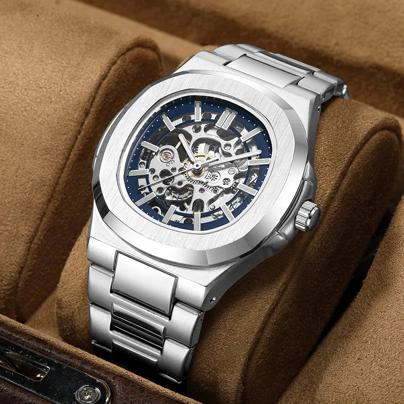 Montres-bracelets mécaniques pour homme à cadran ajouré, design squelette, montre de luxe entièrement automatique pour homme, relogio