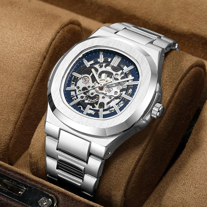 Montres-bracelets mécaniques pour homme à cadran ajouré, design squelette, montre de luxe entièrement automatique pour homme, relogio