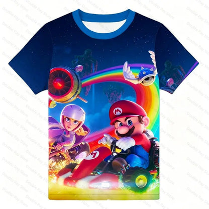 Japanese-Style Mario 3D Print T-Shirt for Kids & Adults, Multiple Designs Available, Casual Streetwear Short Sleeve Top
