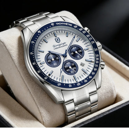 Orologio al quarzo da uomo, di marca di lusso, impermeabile e luminescente, in acciaio inossidabile, dotato di cronografo 24 ore e datario – Elegante orologio da uomo