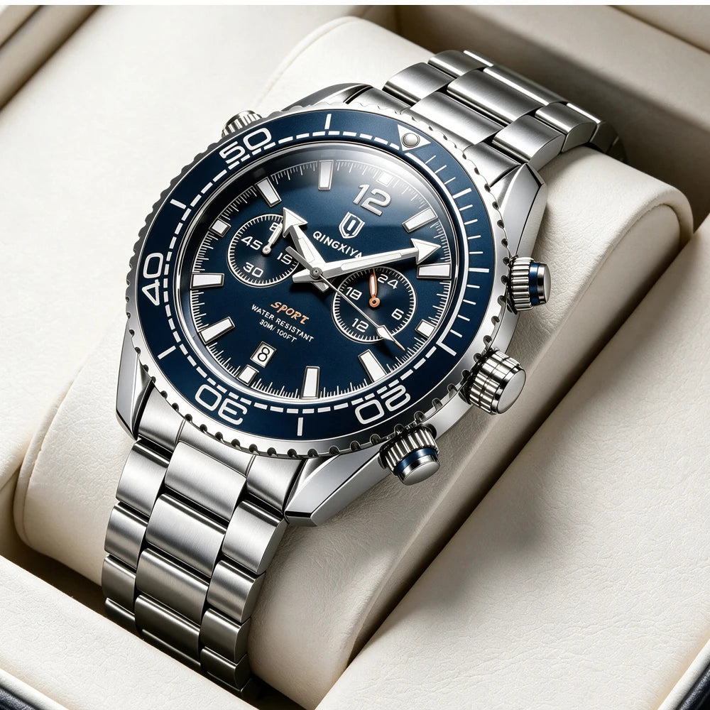 Orologio da polso di lusso da uomo del marchio QINGXIYA, cronografo sportivo impermeabile con data luminosa, orologio al quarzo casual da uomo