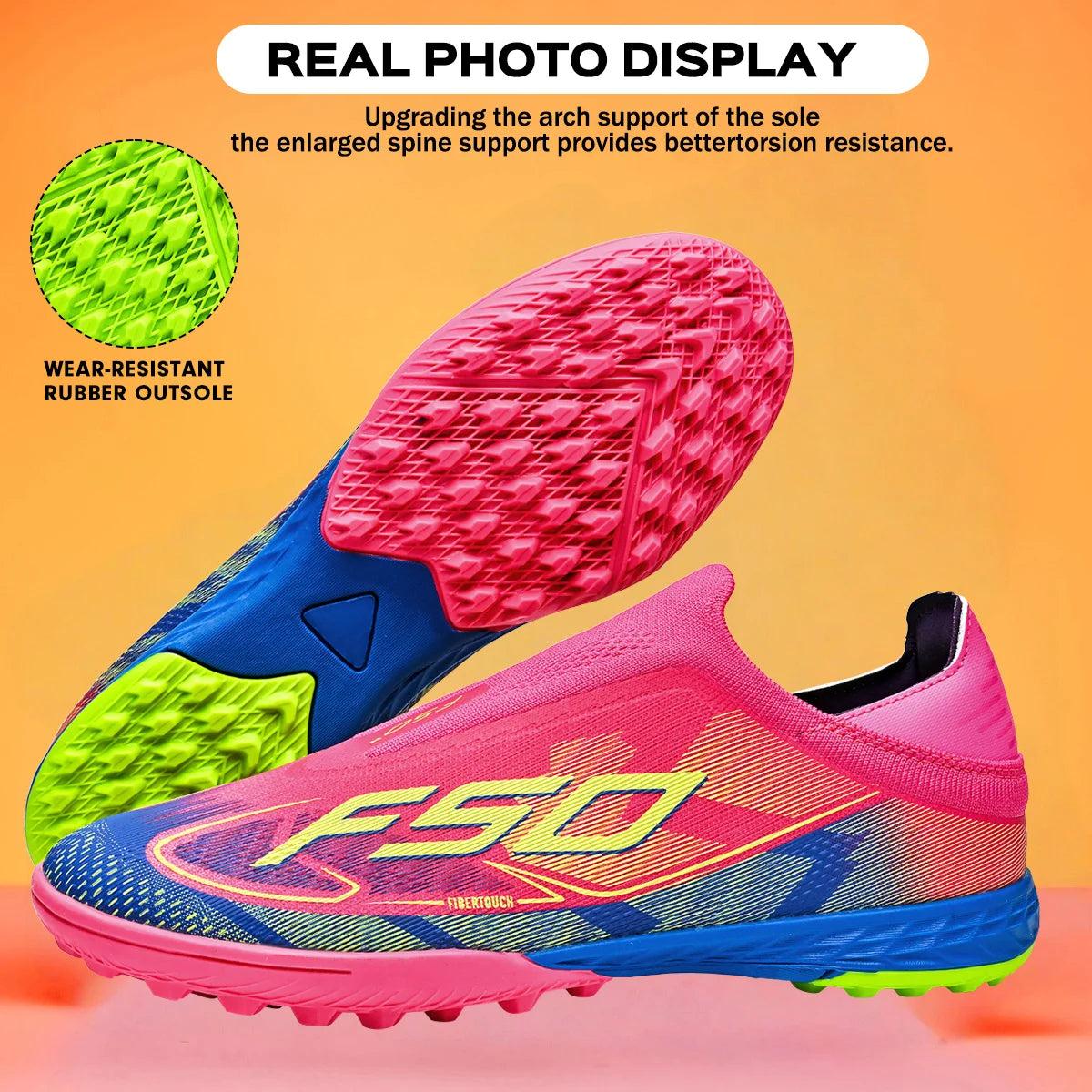 Professional TF Soccer Boots Unisex Youth Adult PU Fabric Upper Rubber Sole Non-Slip Training Cleats