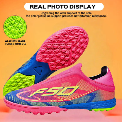 Professional TF Soccer Boots Unisex Youth Adult PU Fabric Upper Rubber Sole Non-Slip Training Cleats