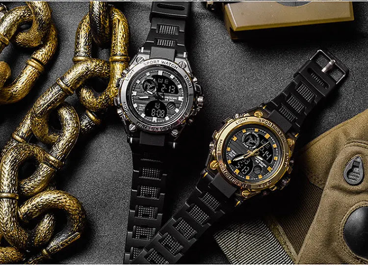 SANDA Montres de luxe haut de gamme pour homme, montre militaire, montre-bracelet sportive étanche, montre à double affichage, Relogio Masculino