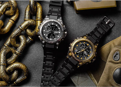 SANDA Montres de luxe haut de gamme pour homme, montre militaire, montre-bracelet sportive étanche, montre à double affichage, Relogio Masculino