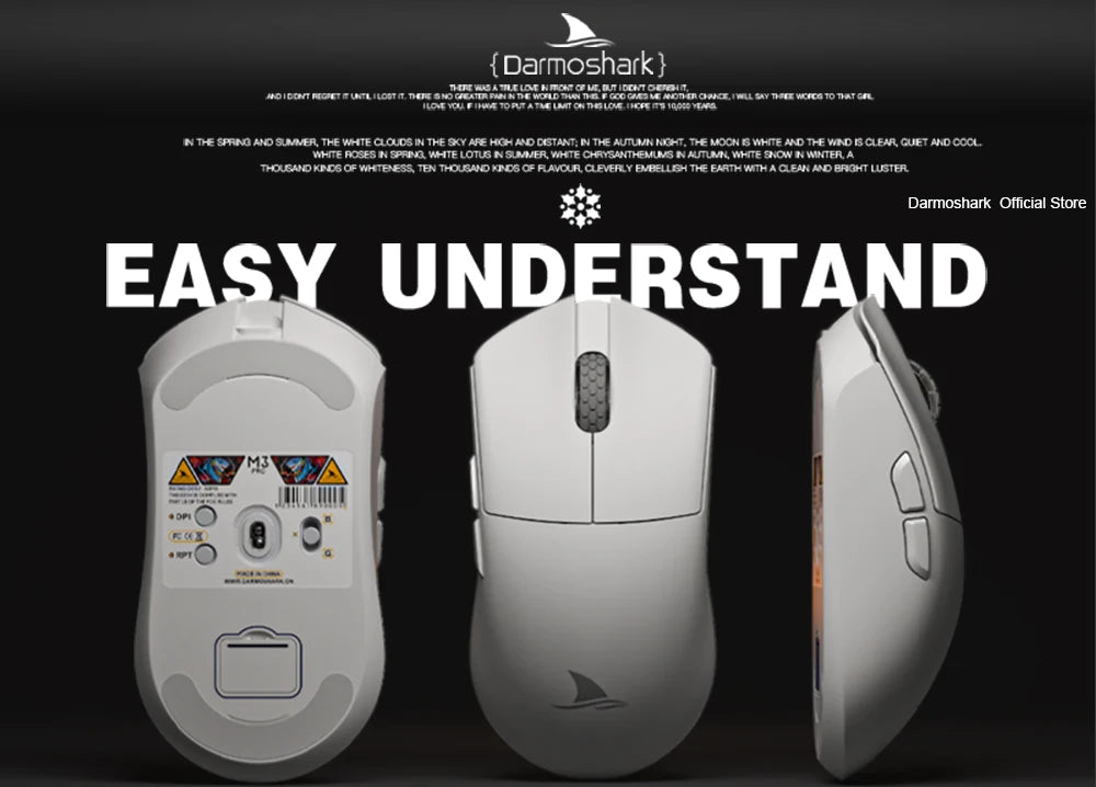 Darmoshark M3Pro Gaming Mouse 2.4G BT Wireless Tri-Mode PAW3395 Sensor N52840 26000DPI Big Hand Macro Driver Mouse For Gaming