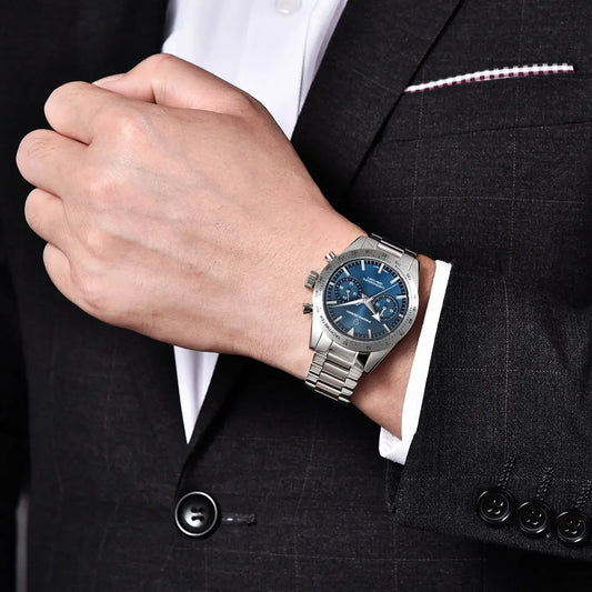 PAGANI DESIGN – Orologio da uomo «Moon» con lancette larghe, cronografo sportivo retrò al quarzo, vetro zaffiro con trattamento antiriflesso (AR), calibro VK64