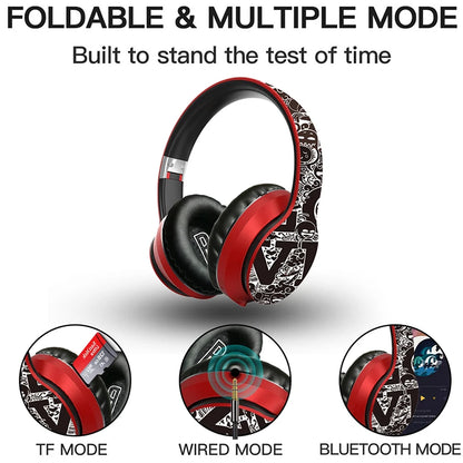 Wireless Bluetooth 5.0 Headphones Over Ear Headset Graffiti Design Foldable Headphone with Mic Hi-Fi Stereo For phone pc laptop