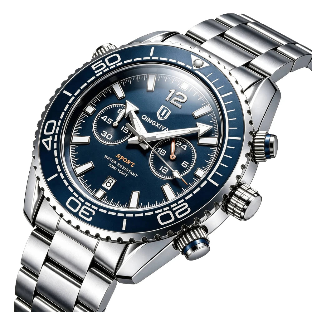 Orologio da polso di lusso da uomo del marchio QINGXIYA, cronografo sportivo impermeabile con data luminosa, orologio al quarzo casual da uomo