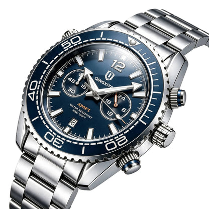 Orologio da polso di lusso da uomo del marchio QINGXIYA, cronografo sportivo impermeabile con data luminosa, orologio al quarzo casual da uomo