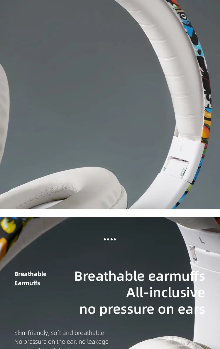 New Graffiti Wireless Overhead Headset with Mic LED Light LX-8686 High Quality TF Card Bluetooth Headphones for PC Gaming Child