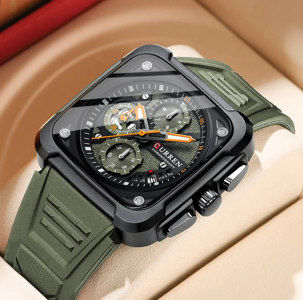 Montres pour homme CURREN : montre-bracelet de luxe à quartz, carrée, originale, étanche et luminescente, chronographe pour homme, Relogio