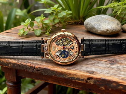  Top Luxury Moon Phase Men's Watches Original Mechanical Leather Men Clock Date Week Hollow Tourbillon Automatic Man Watch