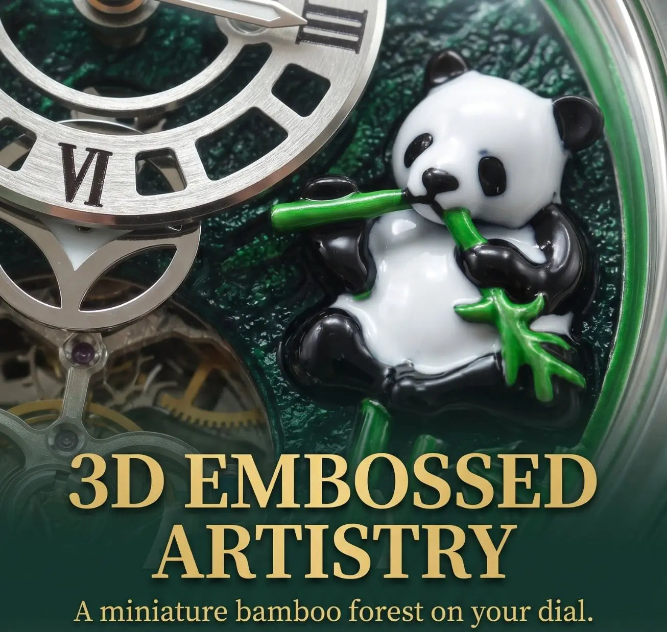 MechJazz Luxury Artisan Panda Dial Mechanical Watch, Skeleton Automatic Movement, Cowhide Leather Strap, Men's Wristwatch