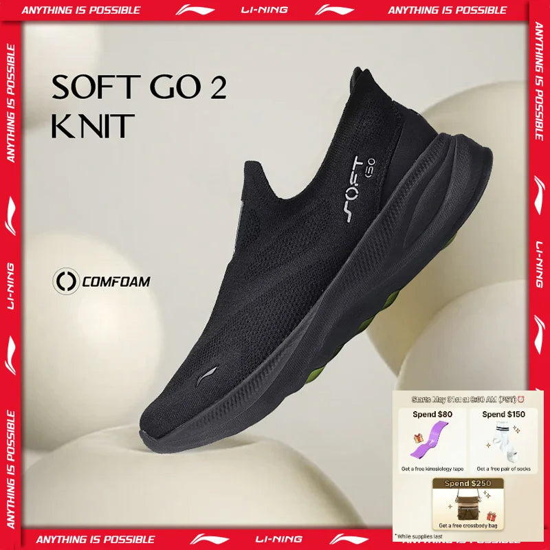 Li-Ning Men's SOFT GO 2 KNIT Slip-on Casual Walking Shoes Cushion Comfy Stable Li-Ning Mesh Jogging Daily Sports Sneakers AGLV017
