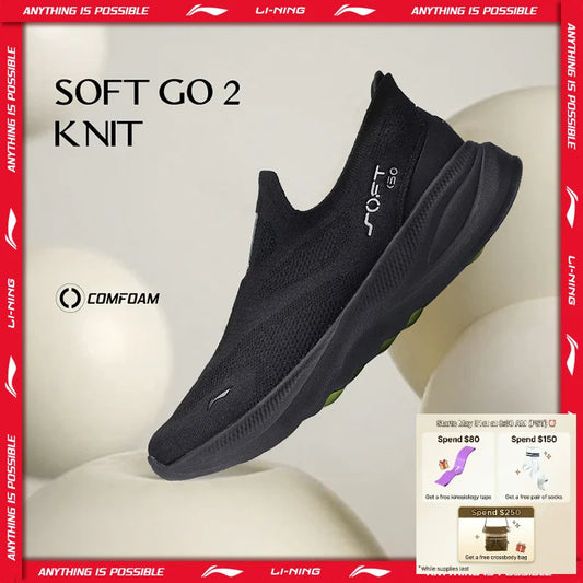 Li-Ning Herren SOFT GO 2 KNIT Slip-on-Freizeitschuhe zum Gehen, gedämpft, bequem und stabil, LiNing Mesh-Jogging-Sneaker für täglichen Sport AGLV017