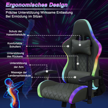 Rosahqnda Gaming Chair with Massage Function, Adjustable backrest,Computer Chair,with ambient light,Lumbar Cushion, Pillow,150 KG