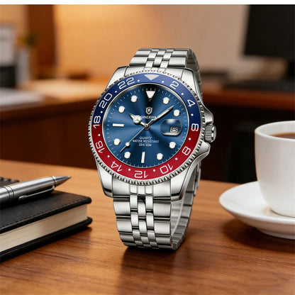 QINGXIYA Montres de luxe à quartz pour homme en acier inoxydable, étanches, avec date luminescente, montre-bracelet pour homme, reloj hombre