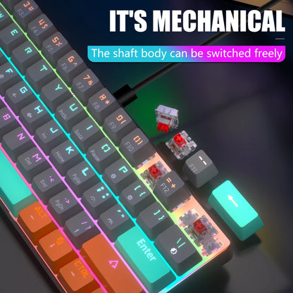 MUCAI MKA610Z Mechanical Color Esports Gaming Keyboard Ergonomic 61 Key Compact Response Fast RGB Light Effect Hot Plug