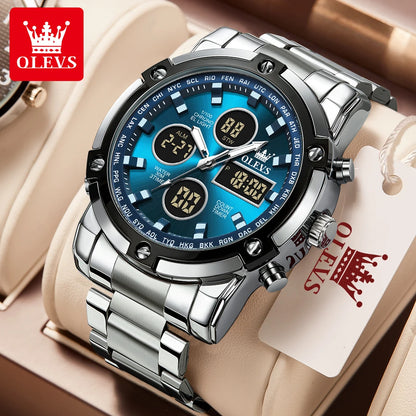 Orologio da uomo OLEVS – Orologio da polso al quarzo, impermeabile, in acciaio inossidabile, con display a LED – Stile sportivo e di tendenza (modello 1106)
