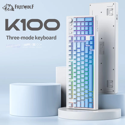 FREEWOLF K100 Wireless Keyboard Quiet with Media Knob|Side-print Backlit|4000mAh|26-Key Rollover Mechanical Feel Keyboard