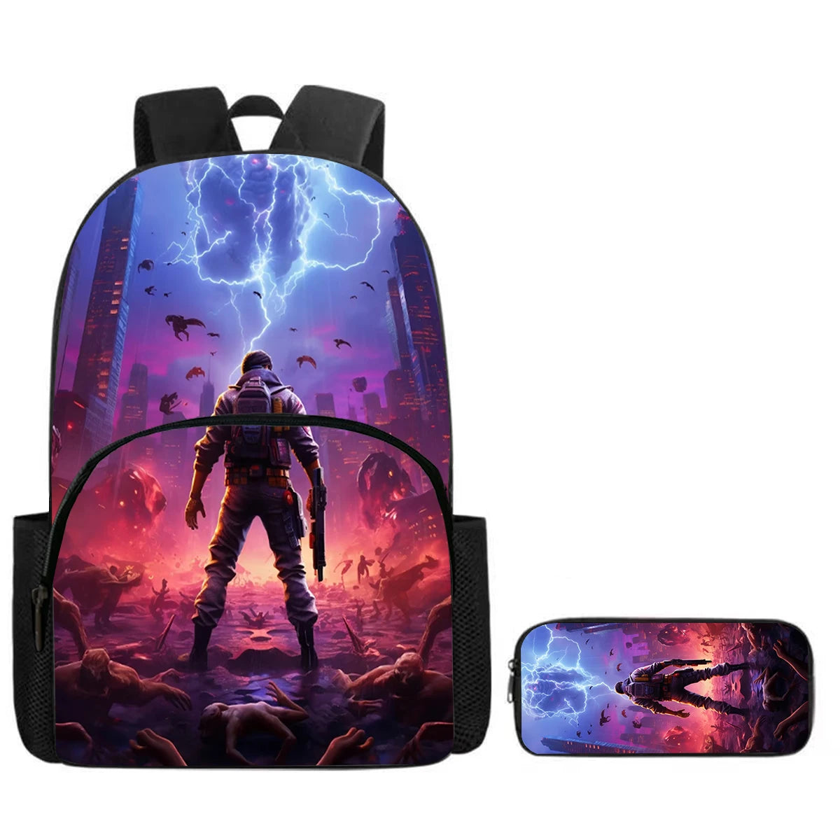 Fortnite 2-Piece Set Backpack with Front Pocket Pencil Case Large Capacity Cartoon Schoolbag Kids Boys Girls Gift Ages 5-8