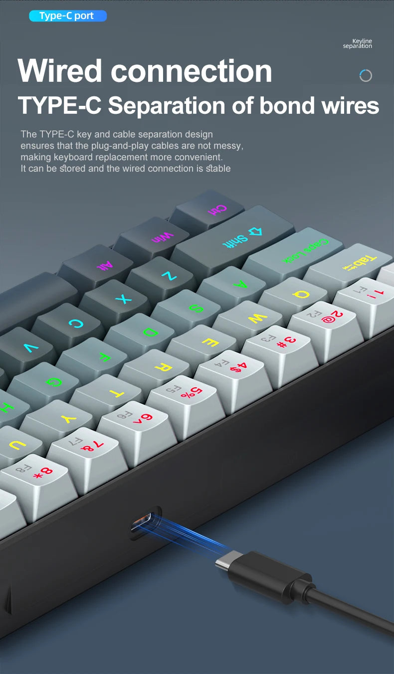 APAYADO K61 Mini Mechanical Keyboard,Wired,61 Keys,Phantom RGB, Black/White Red/Blue Mechanical Switch for Gaming,60% Portable