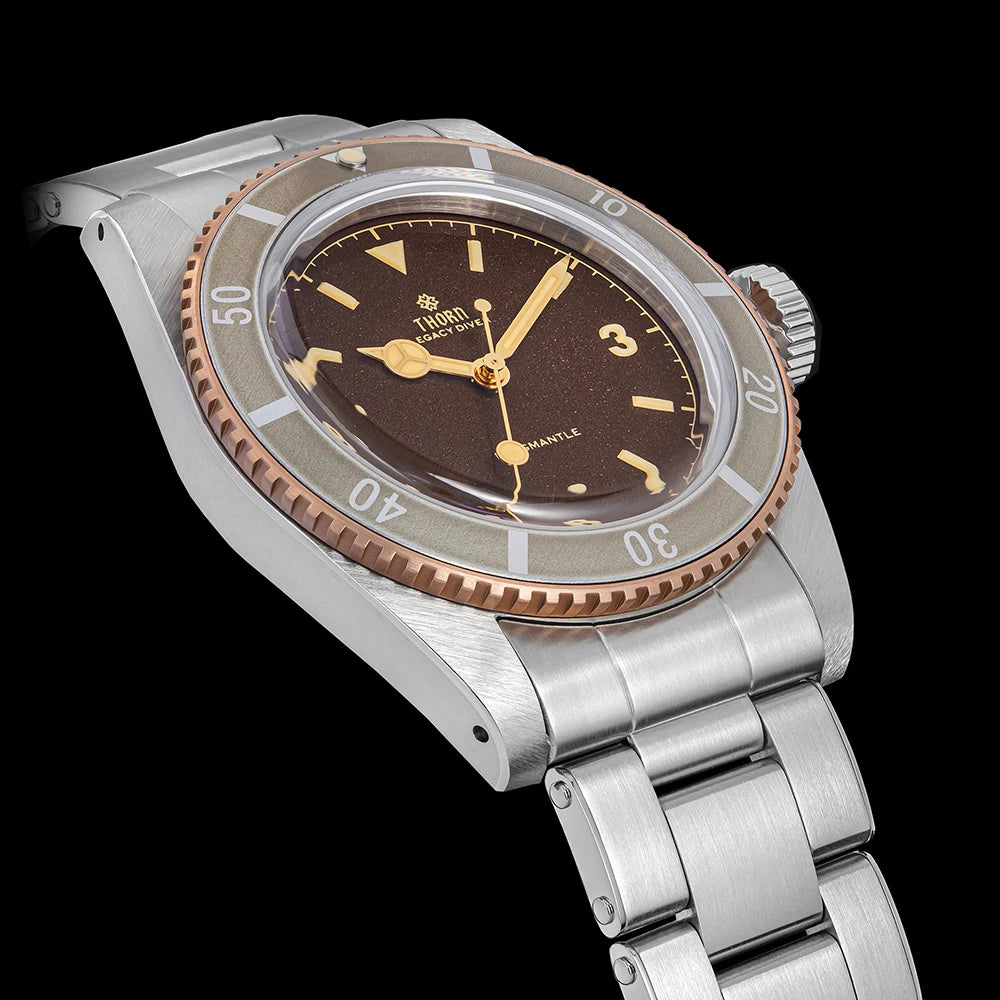 Thorn T028 Bronze Dive Watch PT5000 Automatic Movement Mechanical Watches Aluminum Bezel Sapphire 37mm Men Wristwatch