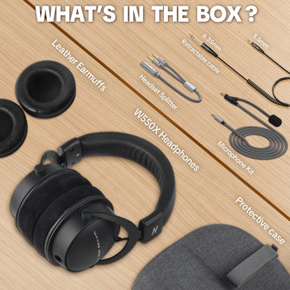 TALOMEN W550x Corded Studio Headphones Stereo Professional DJ Headphones Over-Ear Monitor Headphones with Detachable Cable