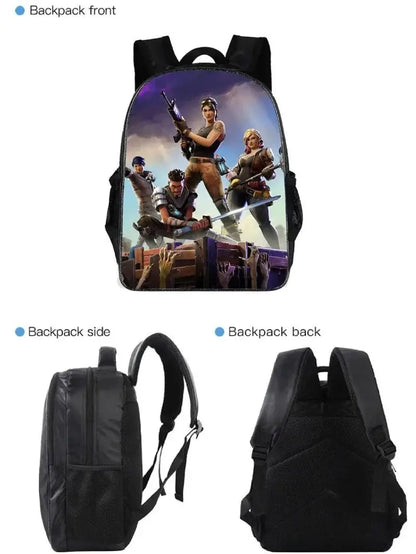 Fortnited 3PCS Backpack for Boys Victory Game 16 Inch Water Resistant Preschool Knapsack Cool Elementary School Backpacks